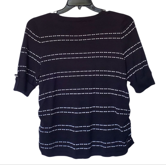 APT.9 Women's Black and White Striped Short Slv Sweater Top Lightweight Size PXL - Picture 7 of 7